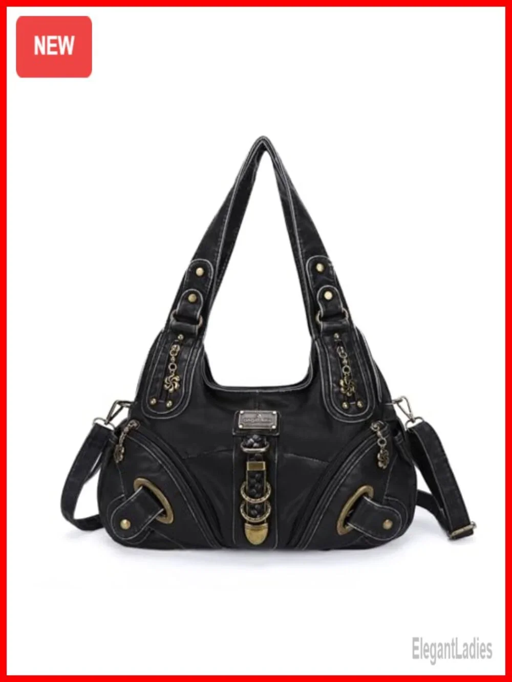 Washed PU Leather Hobo Satchel Bag Convertible Shoulder Bag Women's